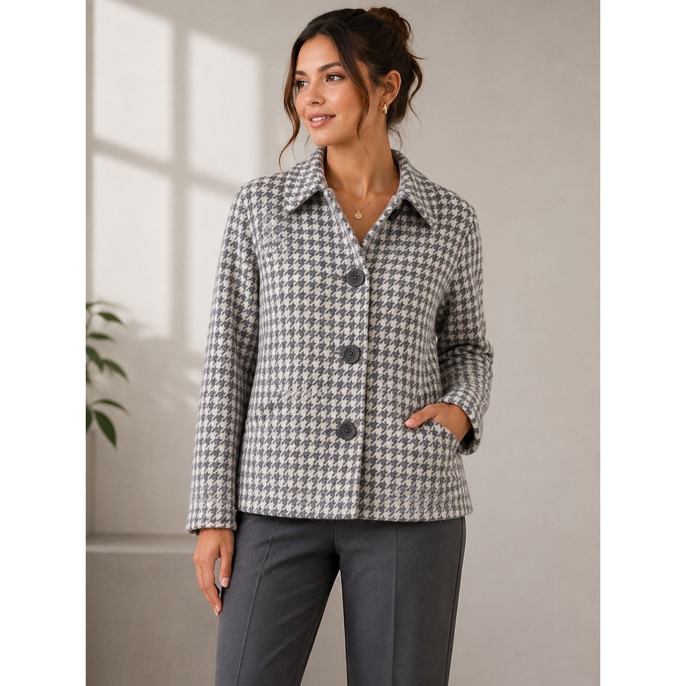 Basler Wool Blazer Jacket Size 10 Black White Houndstooth Made in Romania